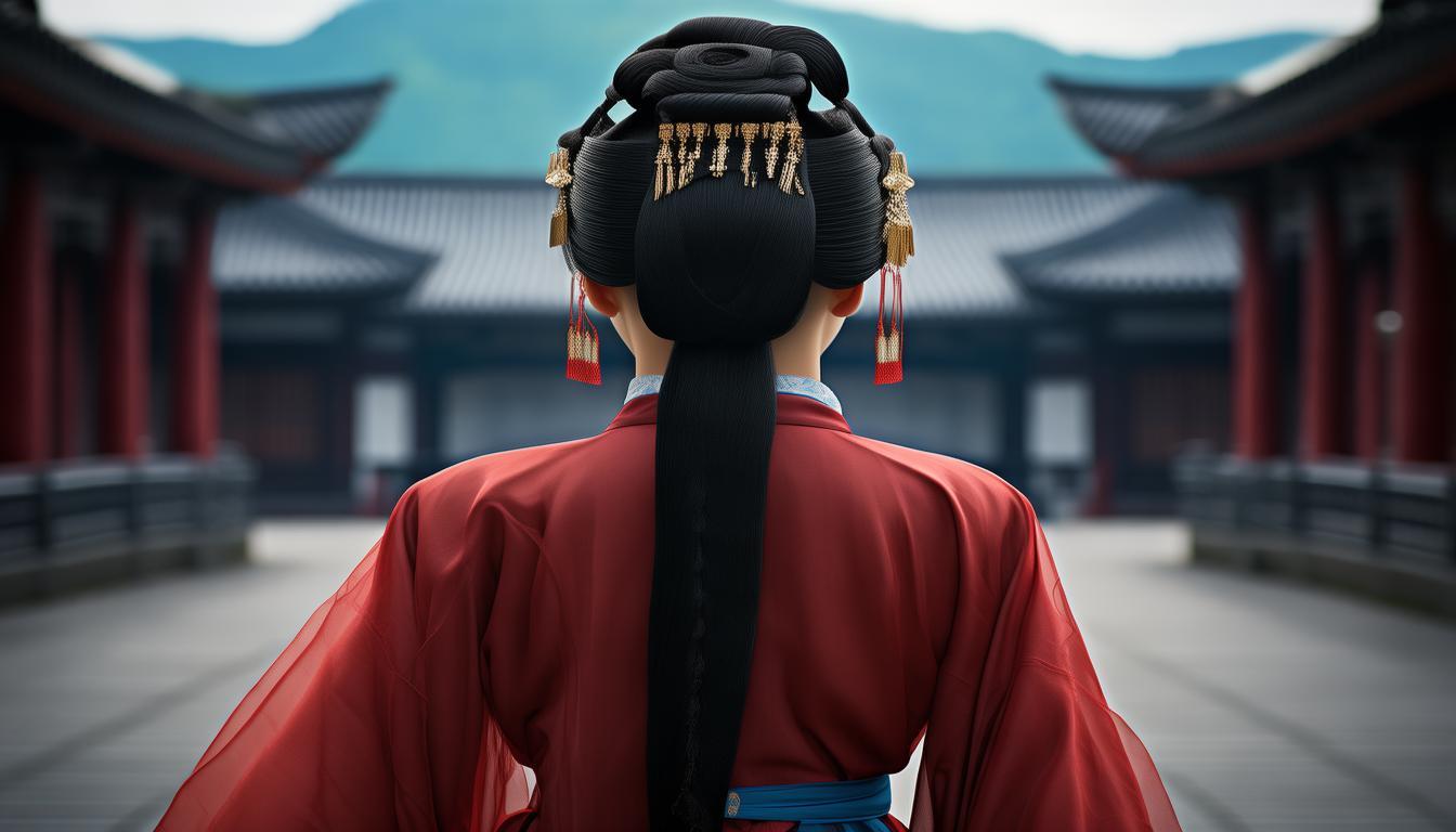 罗秋香身着汉服翩然走来，展现汉服之美，发展手工缝纫盛行